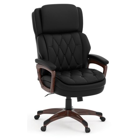 OFFICESOURCE Charleston Collection Executive High Back, Tufted Seat and Back with Plastic Wooden Arms and Base 20271ABK